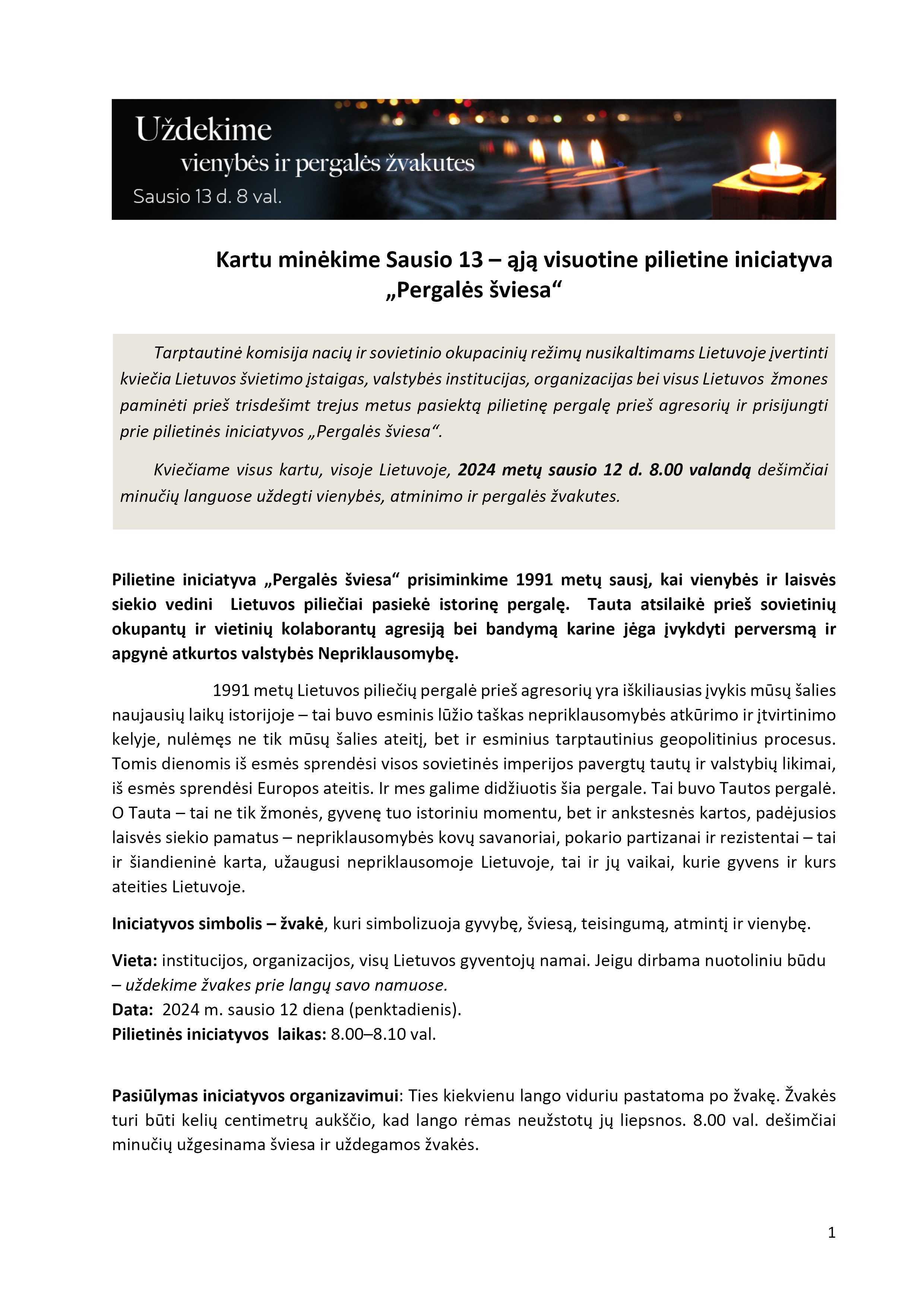 Kvietimas minėti Sausio 13 d. 1